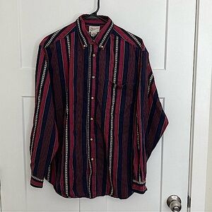 Vintage Merona Men’s Blue Stripes with red and yellow Shirt, Size M